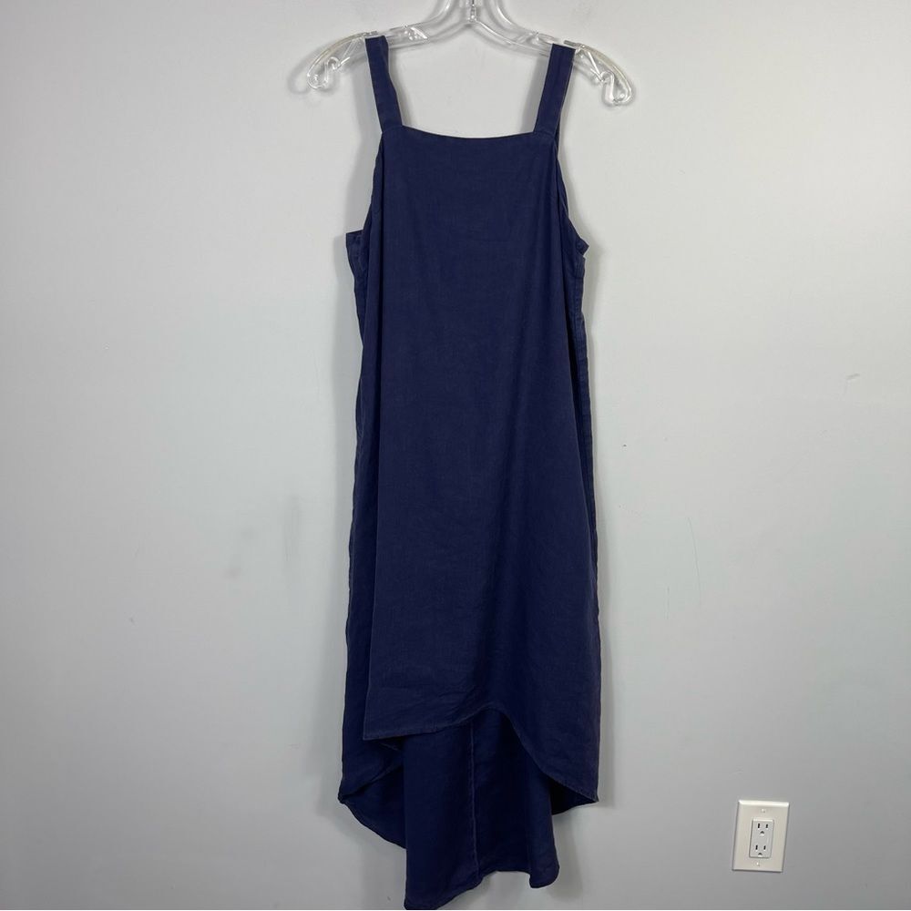 Hoodlamb Lagenlook High Low Minimalist Hemp Dress Adjustable Strap Tie Navy L - Picture 2 of 12
